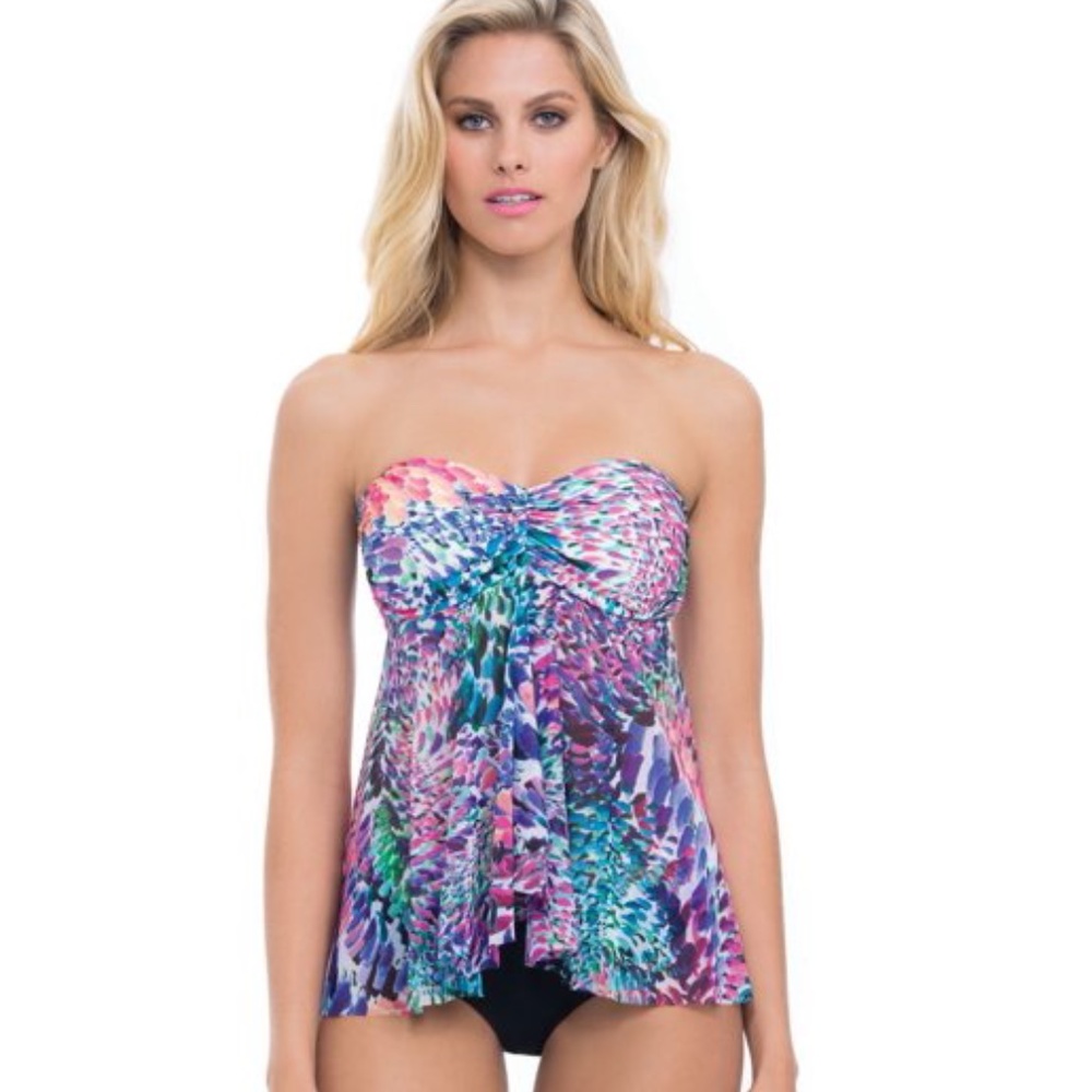 Strapless Multi-Color Floral Print Swim Top
